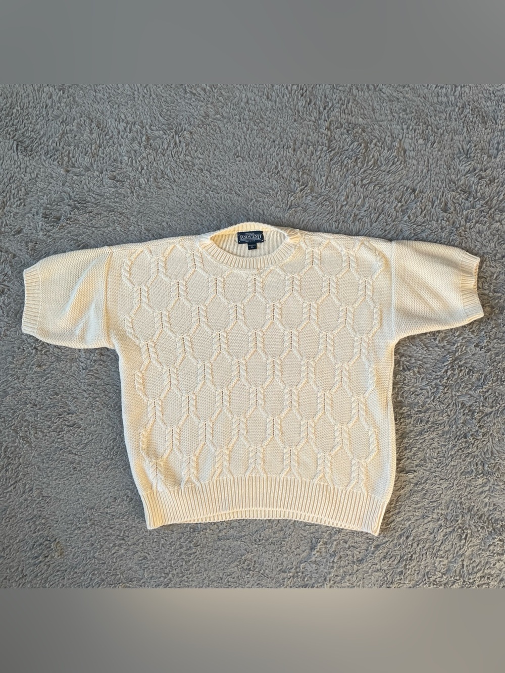 Vintage Lands End Womens XL Honeycomb Cable Knit Crewneck Short Sleeve Sweater